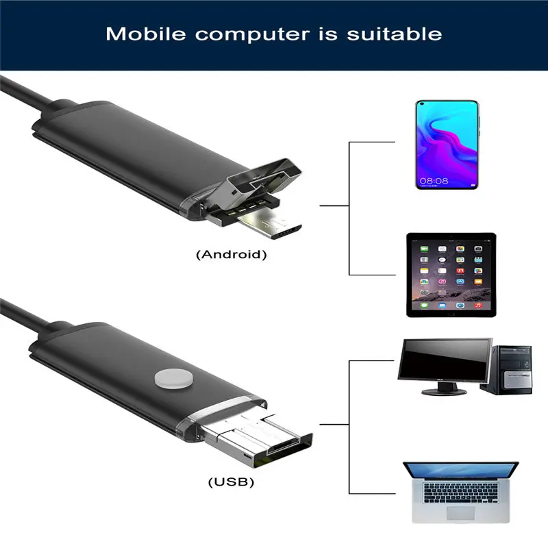 Ranipobo 7 мм 2в1 USB эндоскоп 480P змеиная трубка и Android Бороскоп USB эндоскопическая инспекционная микро камера для ПК смартфона