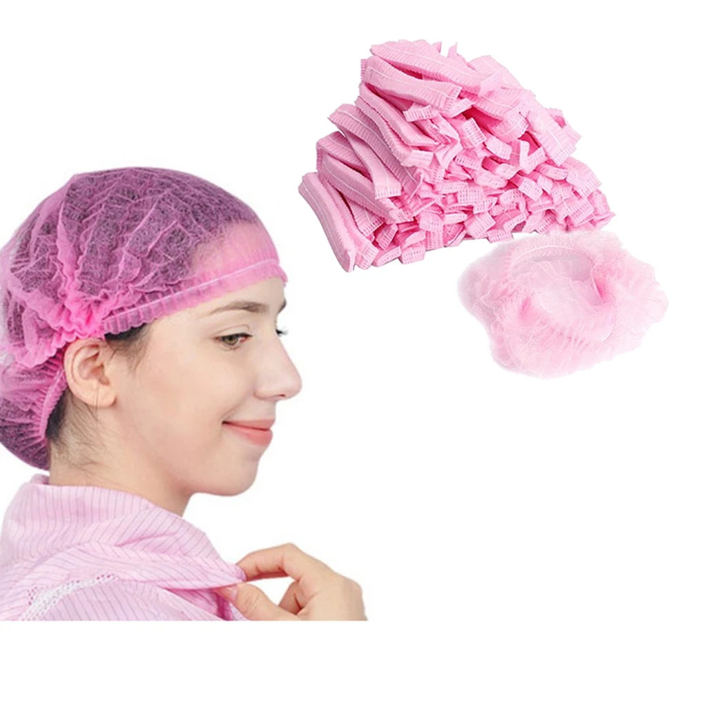 100Pcs Disposable Salon Hair Hat Anti Dust Net Bouffant Cap Non-Woven Head Cover Hat Elastic Cleaning Hair Protect Hat Cap