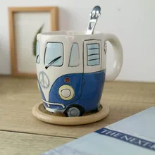 Ван кружка мультфильм автобус чашка Творческий Rretro автомобиль кружки чашки для молока кофе ручная роспись Керамическая форма кофе кружка ваттер чашка 201-300 мл