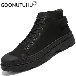Модные мужские ботинки из натуральной кожи, черные ботильоны, Осень-зима, Новая рабочая и безопасная обувь для мужчин, Молодежные военные