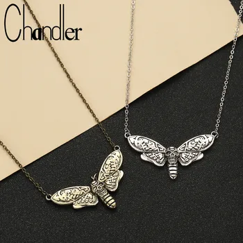 

Chandler Antique Silver Plated Butterfly Necklace For Women Moth Hawkmoth Elegant Choker Fashion Retro Summer Jewelry Gift