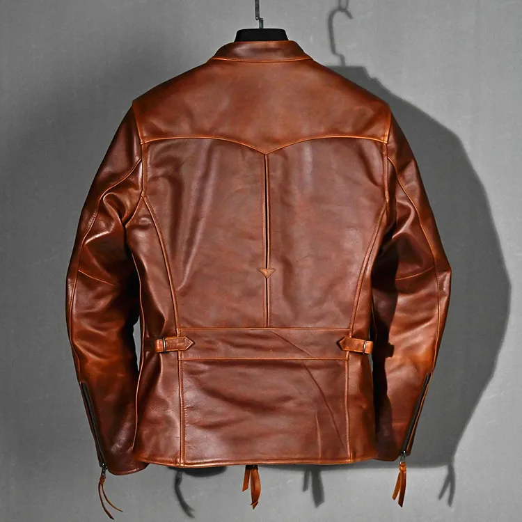 

2020 Retro Genuine Men Spring Autumn Real Cow Leather Coat Slim Fit Vintage Motorcycle Jacket Cowhide KJ4168