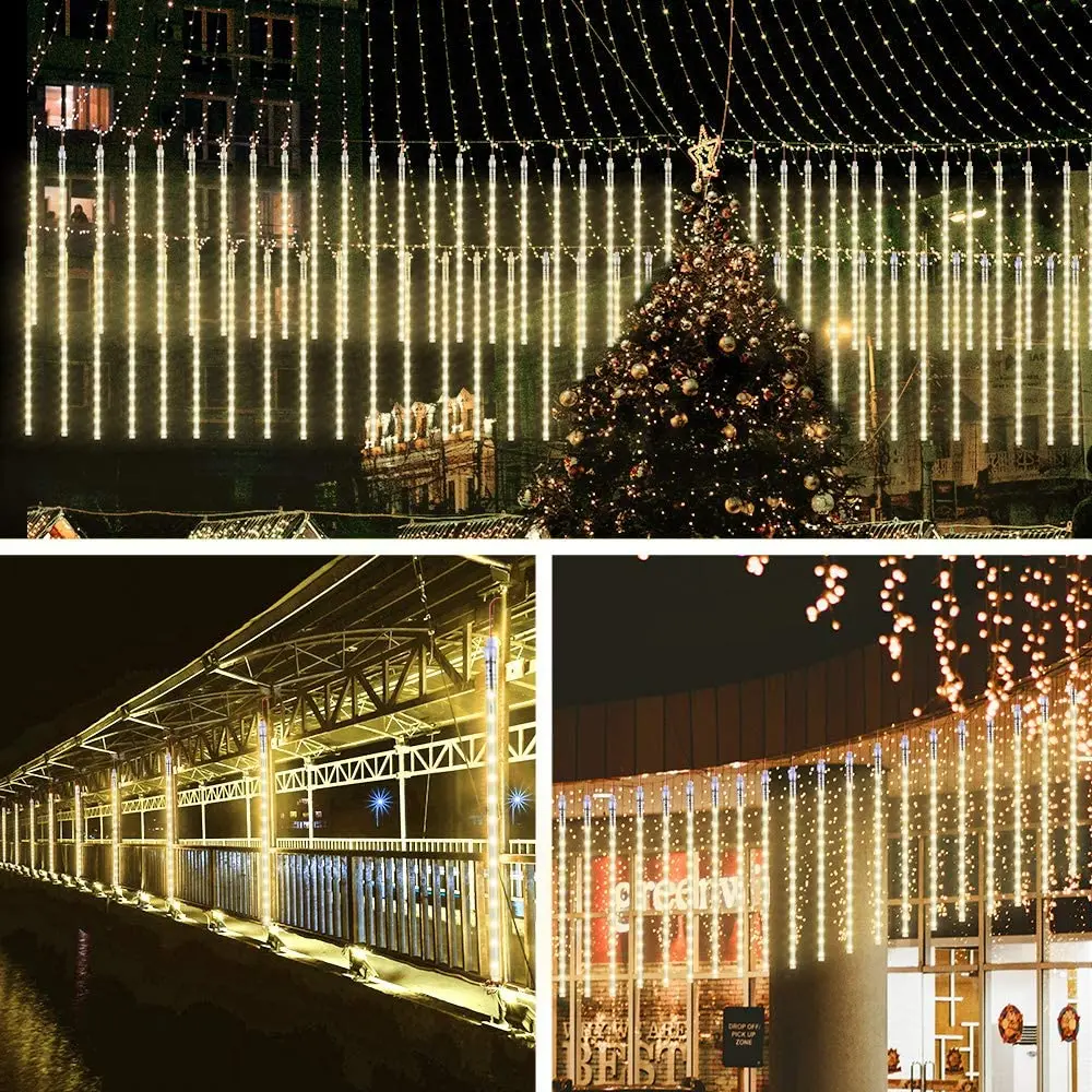 

Meteor Shower Rain Drop light 50cm10Tubes Falling Icicle Waterproof Outdoor Waterfall Christmas Tree Decoration LED String Light