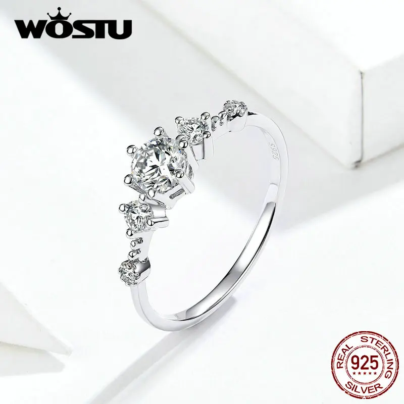 

WOSTU Bright Zircon Wedding Ring 100% 925 Sterling Silver For Women Delicate Engagement Lover Rings Fine Jewelry FIR568