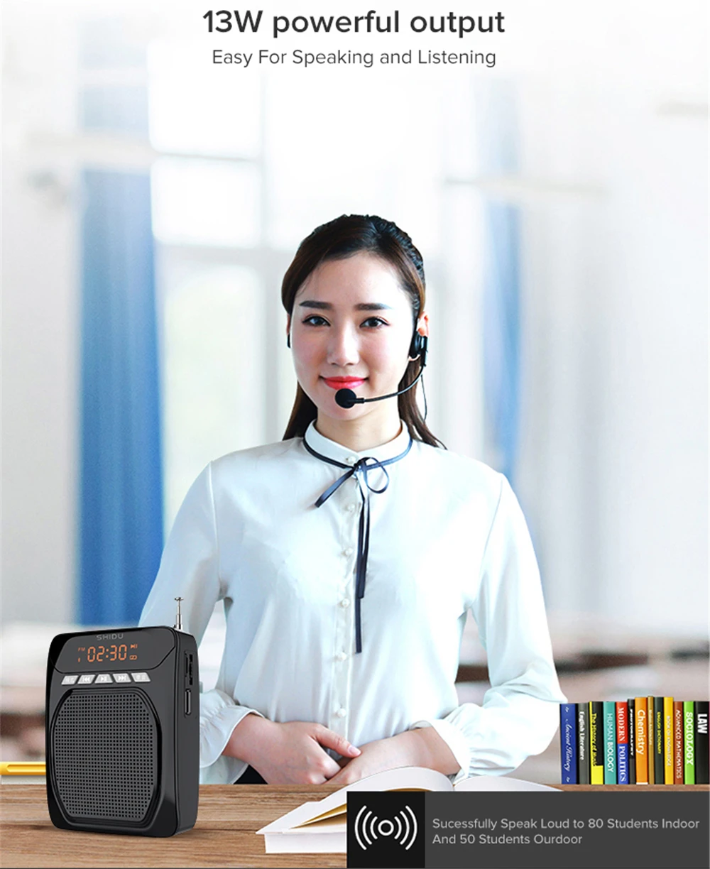SHIDU 13W Portable Voice Amplifier Wired Microphone FM Radio AUX Audio Recording Bluetooth Speaker For Teachers Instructor M700