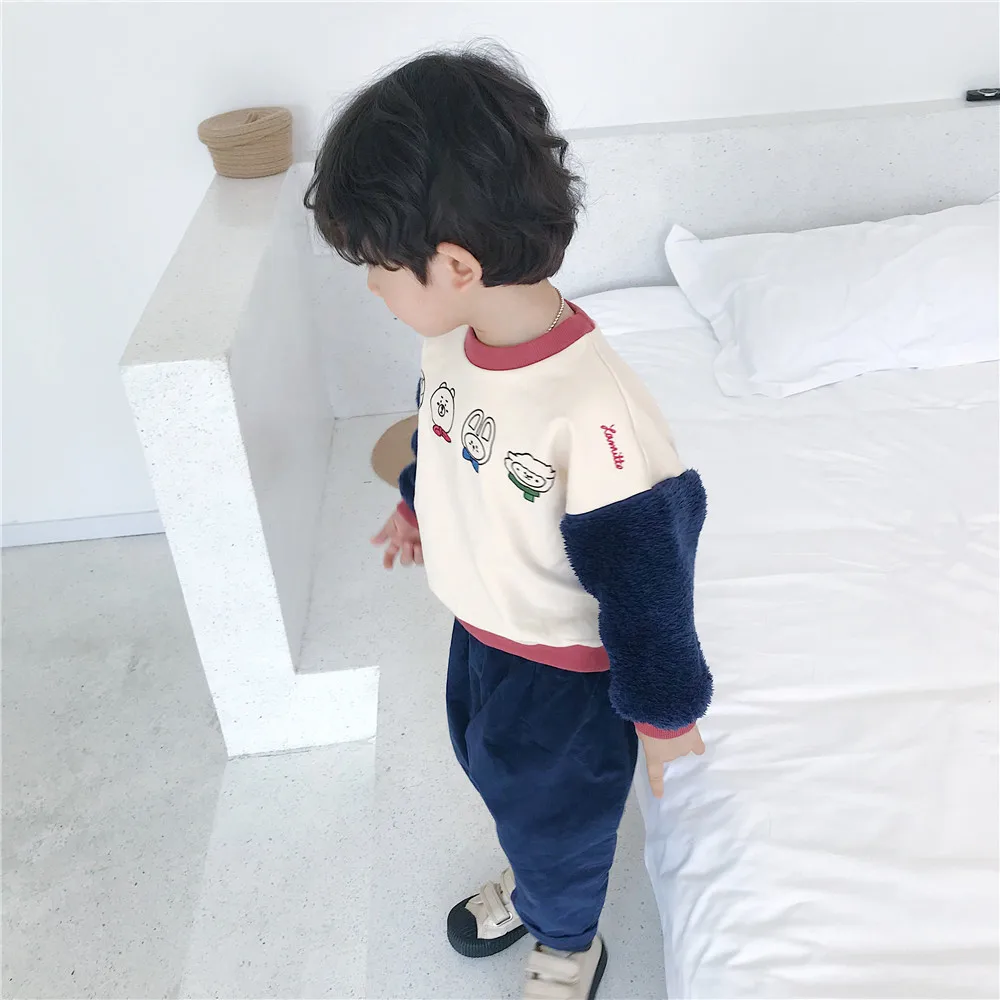 Tonytaobaby/осенне-зимняя одежда; Новая детская одежда для мальчиков и девочек; флисовая толстовка с длинными рукавами и рисунком