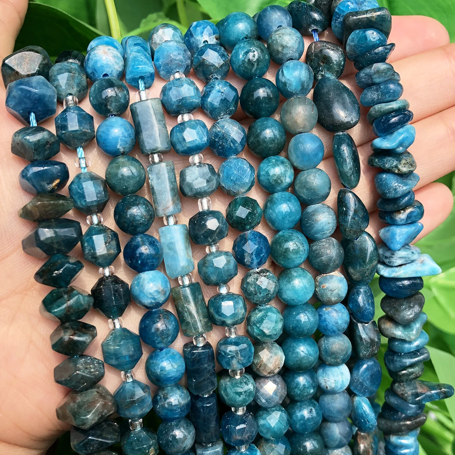 NaturalStoneBlueApatiteGemBeadsRoundIrregularFacetedRondelle