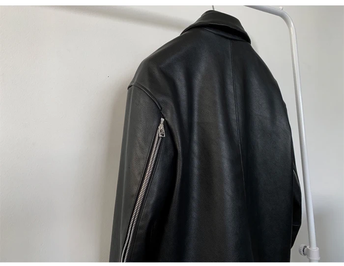 Winter New Korean Version Of The Trend Loose Harajuku Solid Color Sleeve Zipper Casual Couple Leather