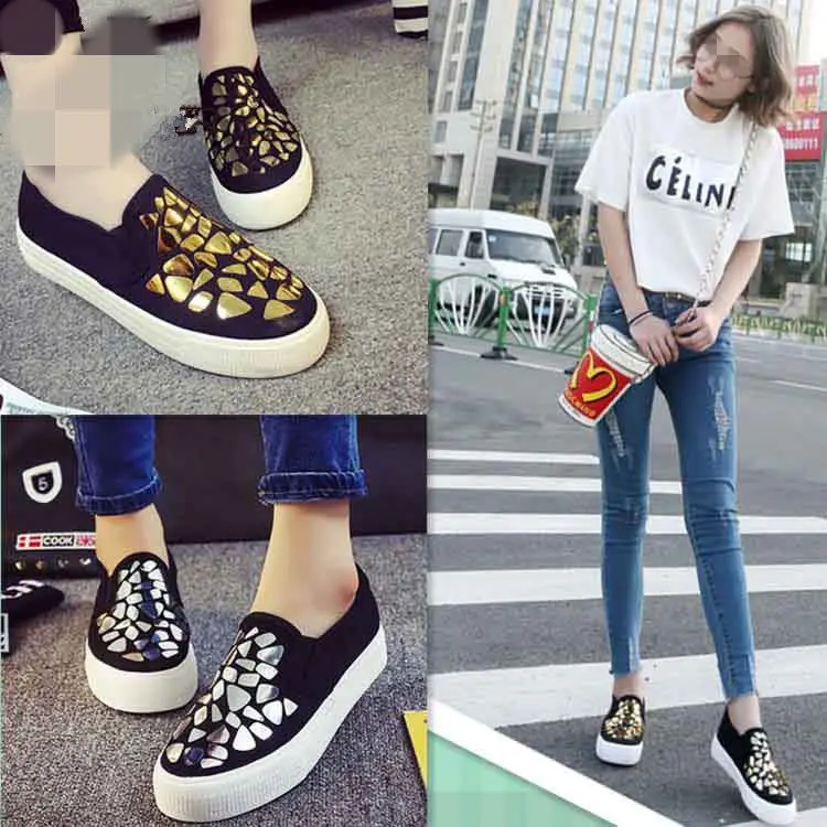 Sycatree/Модная женская летняя простая Роскошная обувь для отдыха с блестками; спортивная обувь на плоской подошве для девочек; студенческие лоферы; женская обувь без застежки