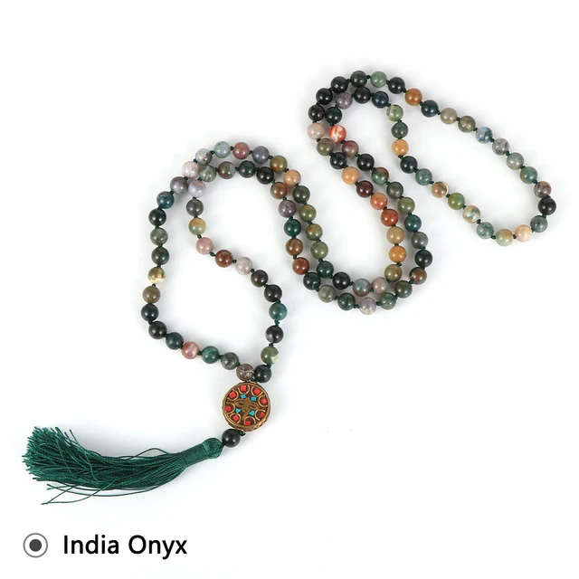 Women Men Natural Stone Turquoise Nepal Clay Tassel Pendant Necklace 8Mm 108 Mala Beads Onyx Tiger Eye Stand Jewelry 