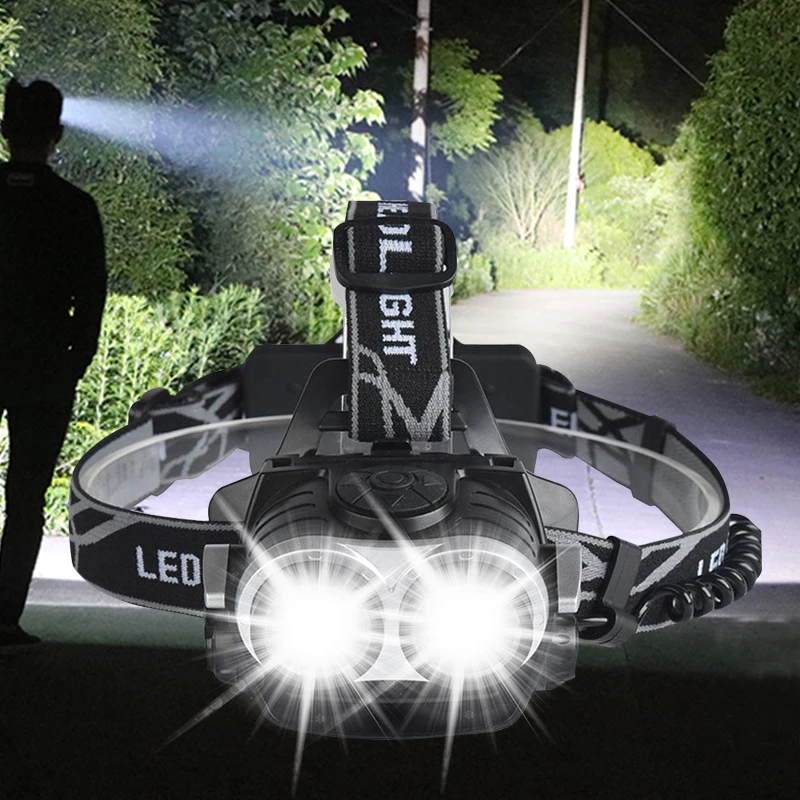 

Super bright LED Headlamp 2*T6 Zoomable Focus LED Headlight torch USB Rechargeable Lantern FlashLight Use 2*18650 Battery