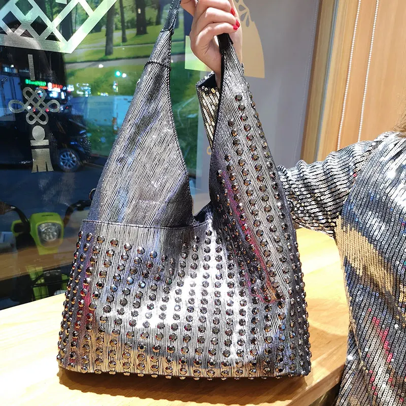 Роскошная модная женская сумка женская Большая вместительная сумка с заклепками и блестками на плечо сумка женская Бриллиантовая композитная сумка