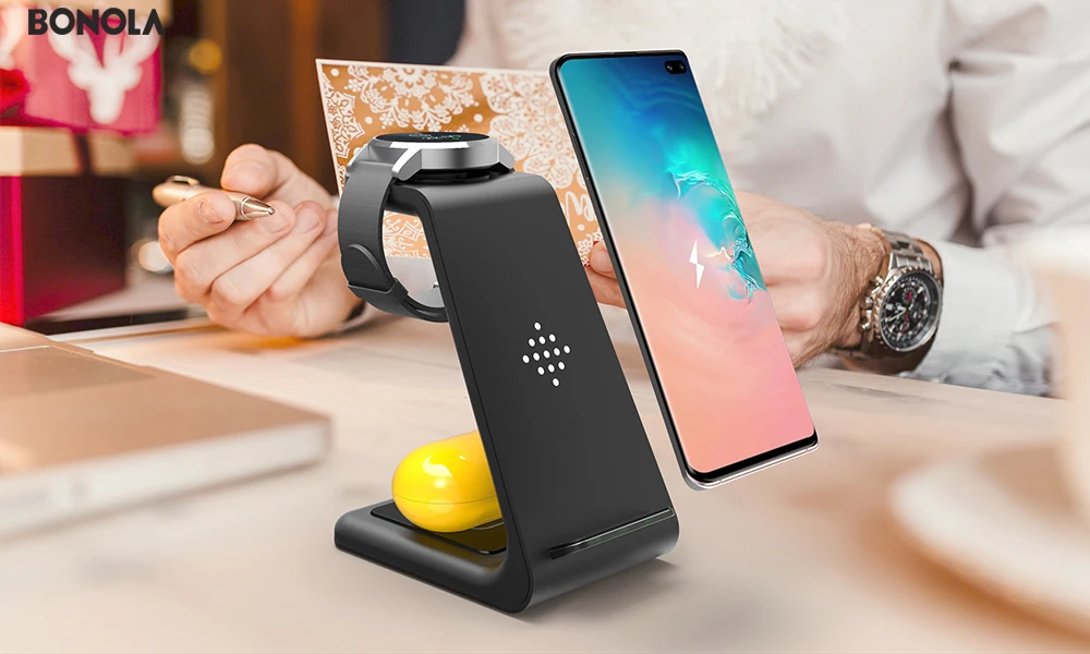 Bonola 3 в 1 беспроводная зарядная станция для samsung Galaxy Watch/Buds/S10/S9 Быстрое беспроводное зарядное устройство Qi для samsung Note10/Note9/S8