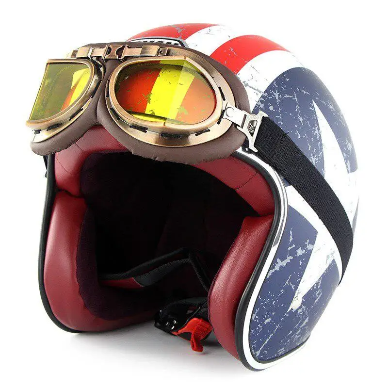 

3/4 Harley Helmets with Goggles Motorcycle Helmet Vintage Open Face Moto Cacapete Retro Motocross Helmets for Harley Chopper