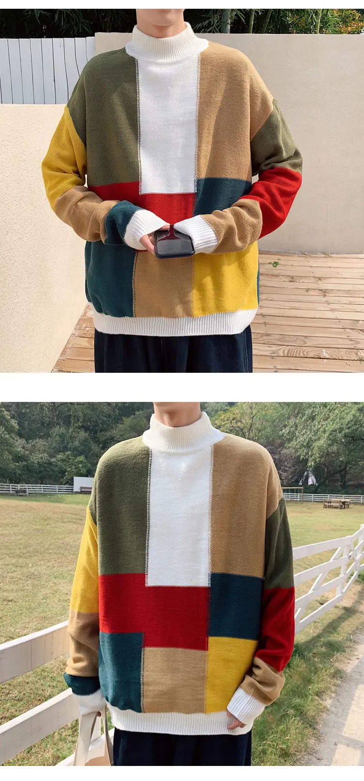 MIAMOOM мужской модный свитер в стиле пэчворк Повседневный пуловер осенне-зимняя одежда
