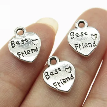 

WYSIWYG 30pcs 12x10mm Double Sided Heart Best Friend Charms Pendants For Jewelry Making Handmade Craft