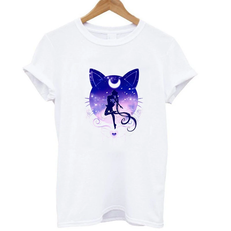 19bk201 S~ XXXL Плюс Размер Женская мода Сейлор Лунная рубашка с круглым вырезом короткий рукав Свободные топы Волшебная Кошка Луна футболка - Цвет: 19bk201