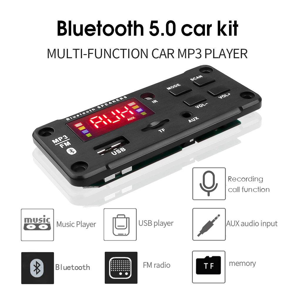 mp3 music player Bluetooth 5.0 Car Radio MP3 Player Decoder Board 5V-12V Handsfree Support Recording FM TF SD Card AUX With MIC Audio Modul samsung mp3 player