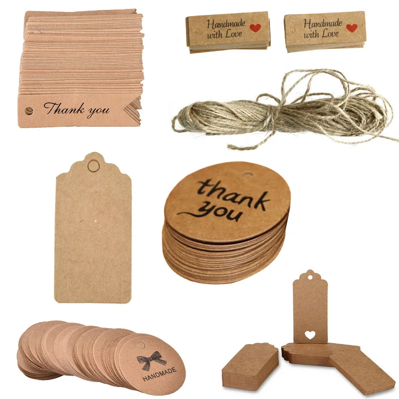 

100PCS Natural Kraft Paper Gift Tags Thank You With Red Heart With Jute Twine For Price Tags DIY Crafts Clothing Garment Tags