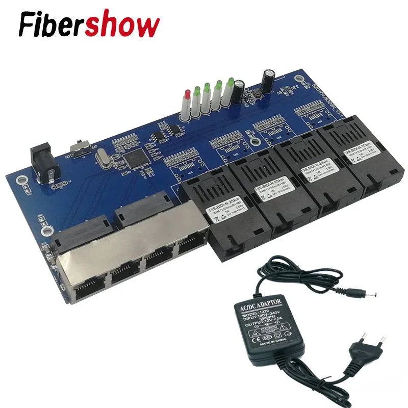 dual band modem Ethernet Fiber switch 4 RJ45 4 SC Optical Media Converter Single Mode fiber Port 10/100M PCBA fiber optic quick connector Fiber Optic Equipment