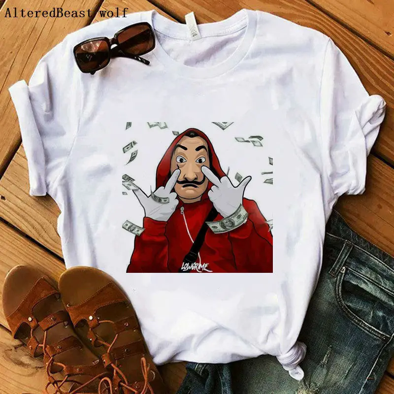 La Casa De Papel Movie летняя модная футболка с принтом Money Heist Tees tv футболка s Женская с коротким рукавом House Of paper vogue футболка - Цвет: as picture