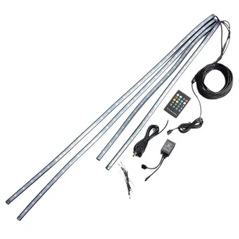 

4pcs Car RGB LED Strip Light LED Strip Lights Colors Car Styling Decorative Atmosphere Lamps Car Interior Light With Remote 12V