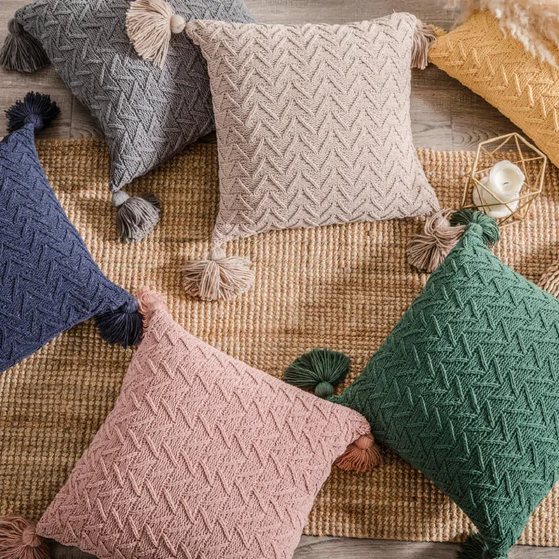 

Fashion Cushion Cover with Tassels Nordic Style Knitted Pillow Covers Home Sofa Car Decorative Pillowcase 45x45cm