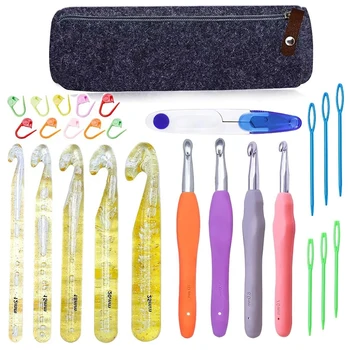 

Nonvor Huge Metal Handle Crochet Hooks Set Knitting Needle Case Yarn Scissors for Wool Roving Weaving DIY Sewing Accessories