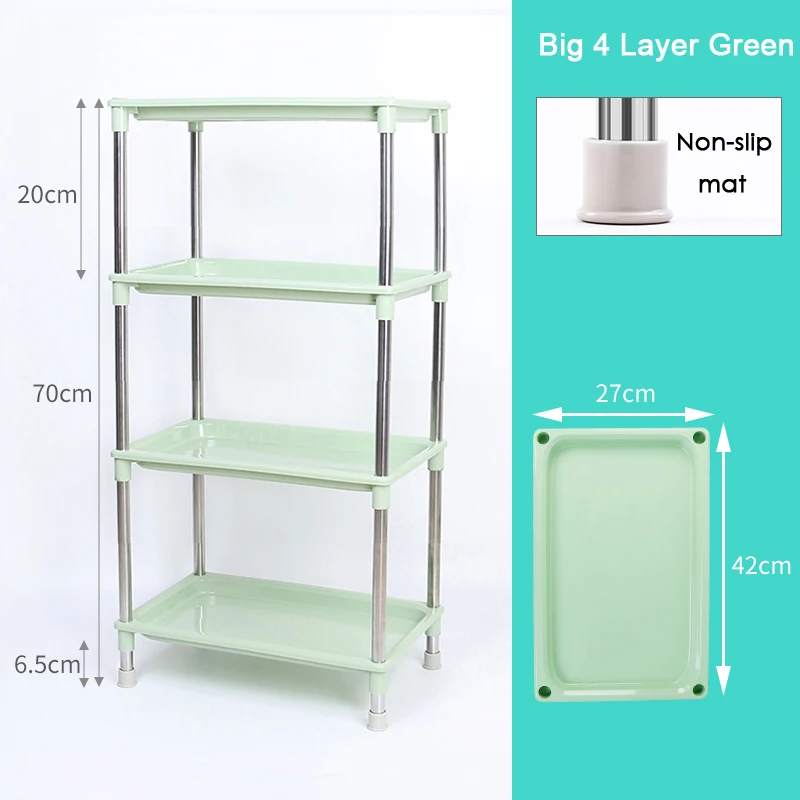 4-layer Green 20H BNBS кухонный стеллаж для полка хранения, органайзер для ванной комнаты и полки для хранения кухонных принадлежностей, многослойная стойка из нержавеющей стали и пластика товары для кухни органайзер стеллаж стелаж - Цвет: 4-layer Green 20H