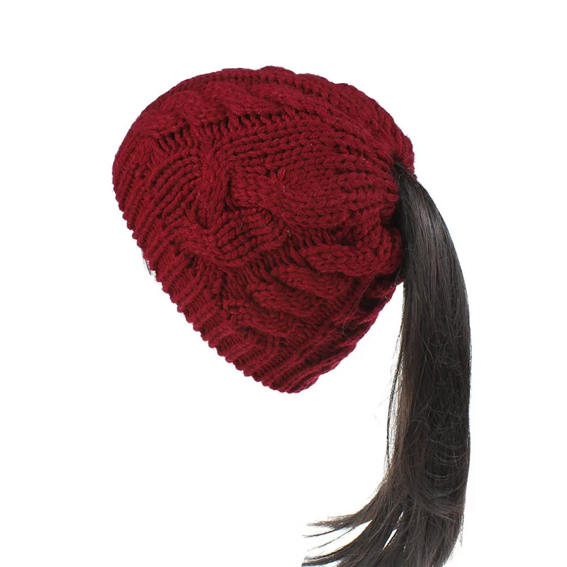 Теплая шапка с ушками «конский хвост» для детей; сезон осень-зима; Skullies Beanies; шапка из шерсти; вязаные однотонные модные аксессуары; Outdoor-XMC-W6 - Цвет: 5