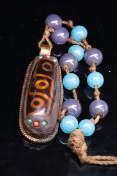 

wedding decoration Tibetan Buddhism natural pure copper handmade inlaid old dzi beads Amulet pendant