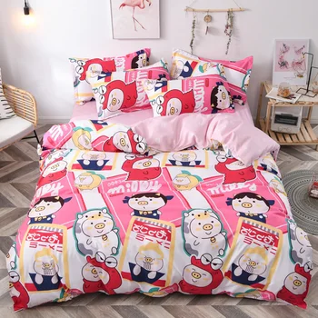 

2020 Duvet Cover Pillowcase 3pcs 220×240,135×200 Child Quilt Cover，200×230 Red cartoon pig Queen King Bedding Sets ,Pink sheets