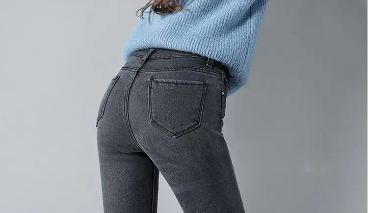 Женские Стрейчевые джинсы, осенние черные джинсовые брюки, студенческие джинсы, 3 цвета, узкие брюки