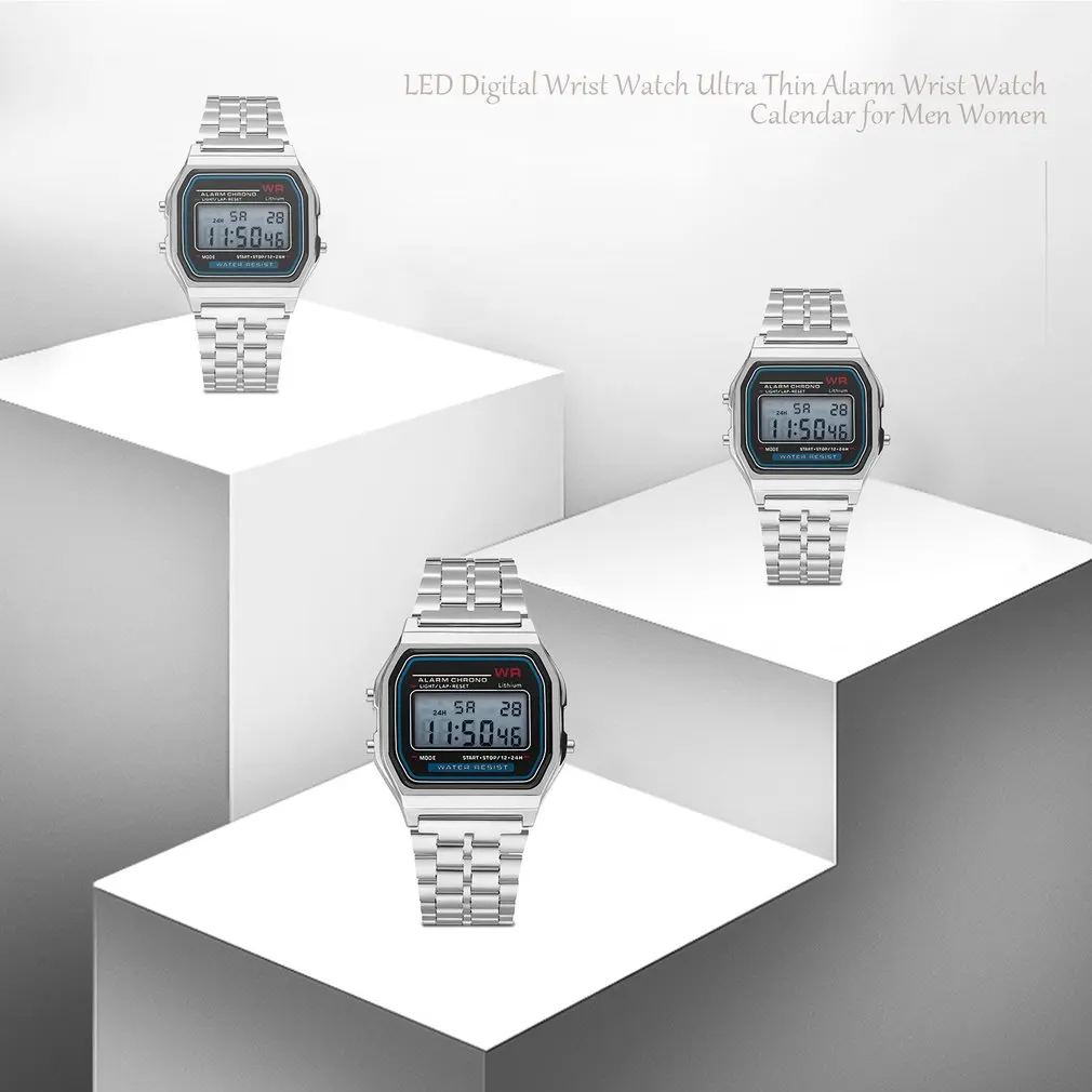 Ultra Thin Men Women's LED Digital Watch Stainless Steel Strap Alarm Wrist Watch Dress Business Wrist watch; Ultra Thin Men Women's LED Digital Watch Stainless Steel Strap Alarm Wrist Watch Dress Business Wrist watch;