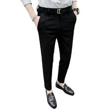 Маленький эластичный мужской тонкий костюм брюки серый хаки черные брюки модные деловые повседневные Молодежные мужские брюки
