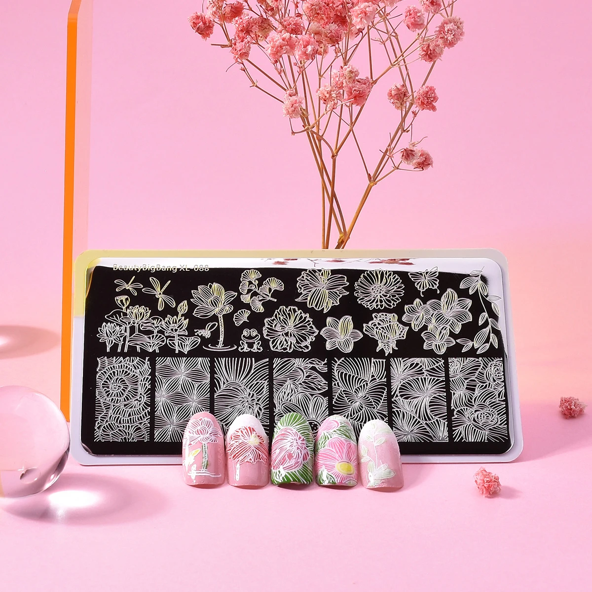 BEAUTYBIGBANG 6*12 см дизайн ногтей прямоугольный штамп-шаблон линия лотоса цветок бабочка Маникюр изображение пластины DIY ногтей Живопись