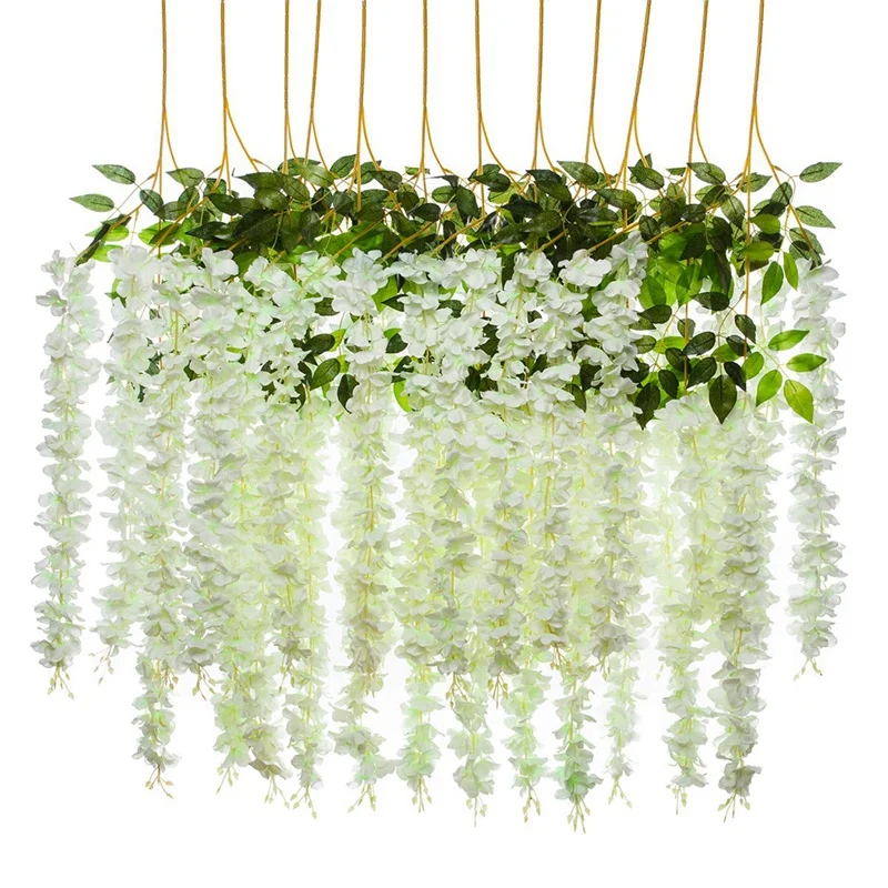 

24 Sticks Single Branch About 109Cm Artificial Wisteria Vine Lata Fake Wisteria Hanging Wreath Silk Long Hanging Bush Flower Str