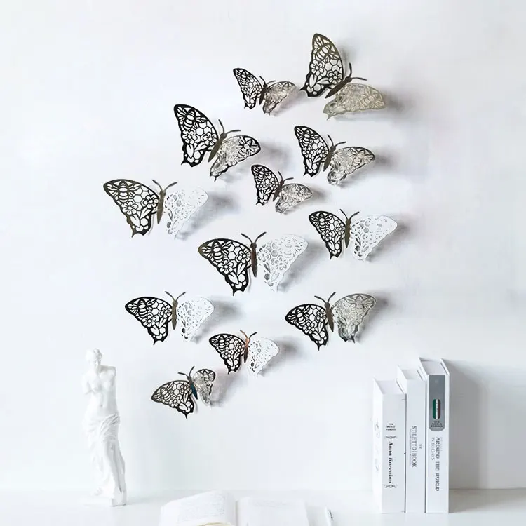 Confezione da 24 adesivi da parete 3D a forma di farfalla