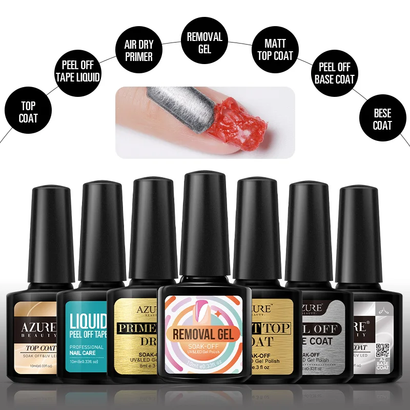 AZURE BEAUTY 7Pcs/Lot Soak Off Nail Art Base Top Coat Nail Primer Long