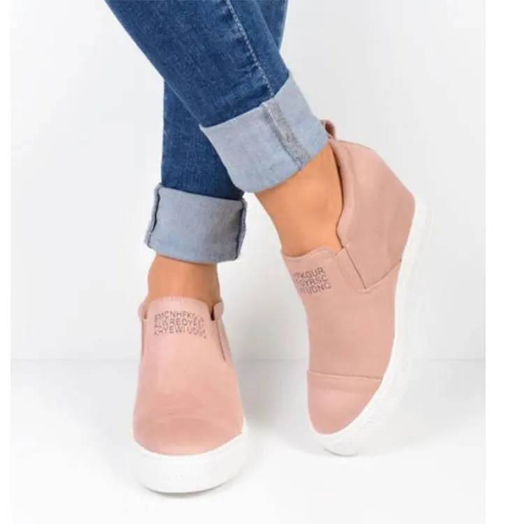 2021 New Pattern Spring Autumn Female Solid Color Wedges Platform Sneakers Hidden Heel Height Increasing Casual Shoes For Women
