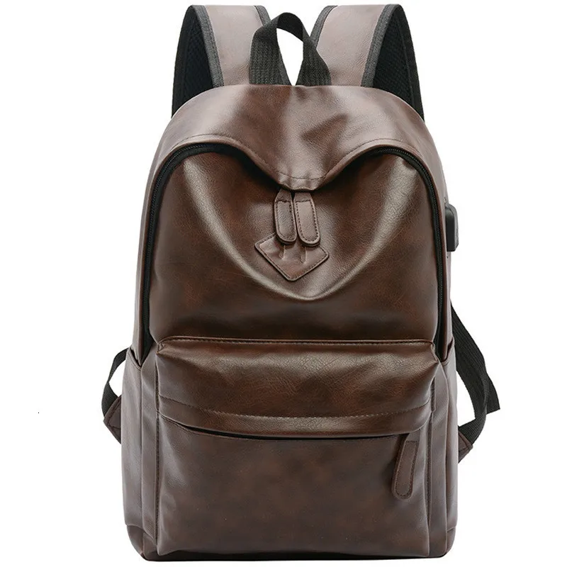 

Business Casual Backpacks Travel Bag Black PU Leather Men's Shoulder Bags Teenage Backpack Men USB Charging Anti Theft Backpack