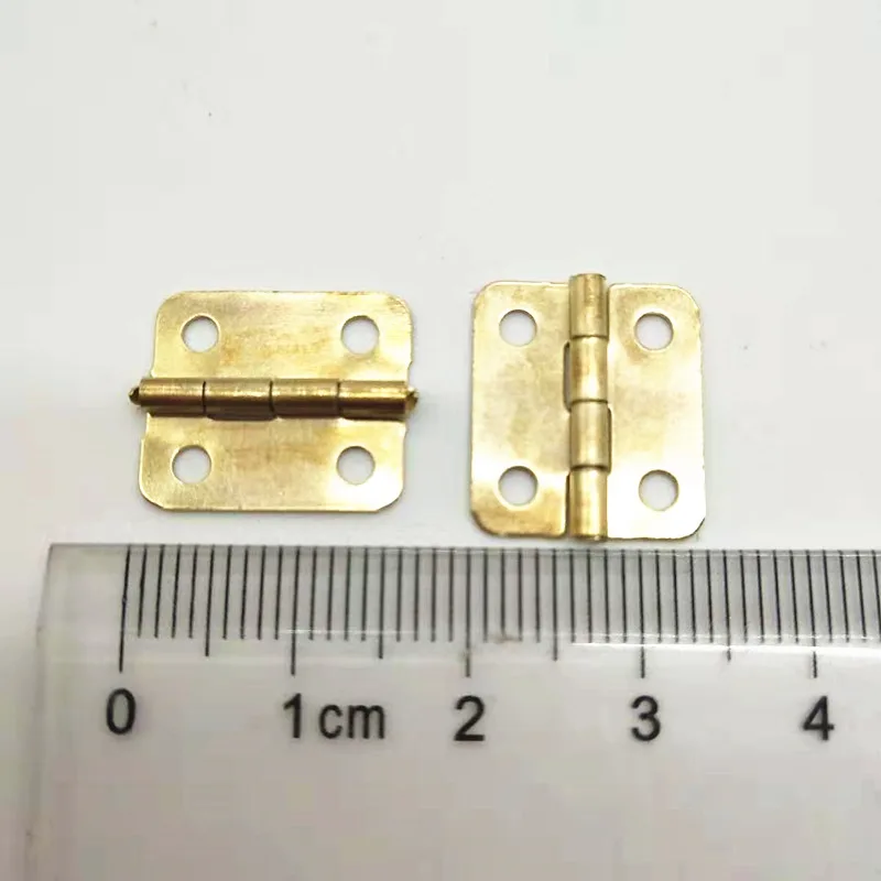 Gold Hinges 16x14mm 50pcs Golden 4 Holes Box Butt Metal Hinges For Jewelry Box Making DIY Woodworking Rounded Corner