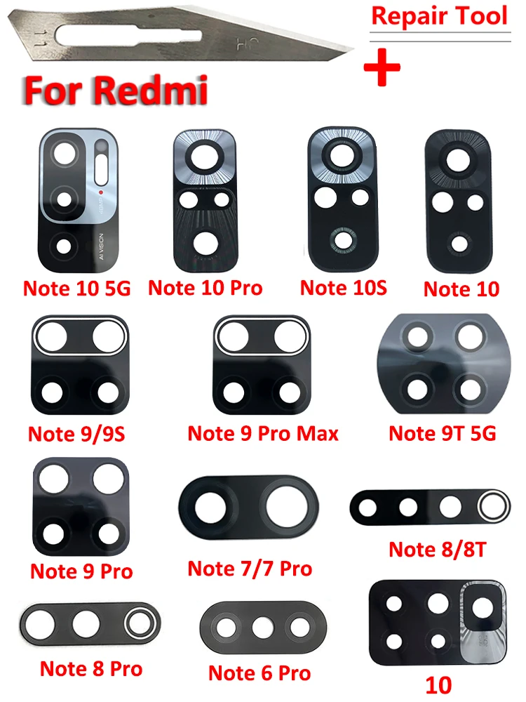 Объектив для задней камеры Xiaomi Redmi Note 9 Pro Max 9S 8 7 6 10 9T 5G 10T 10S стеклянный объектив с