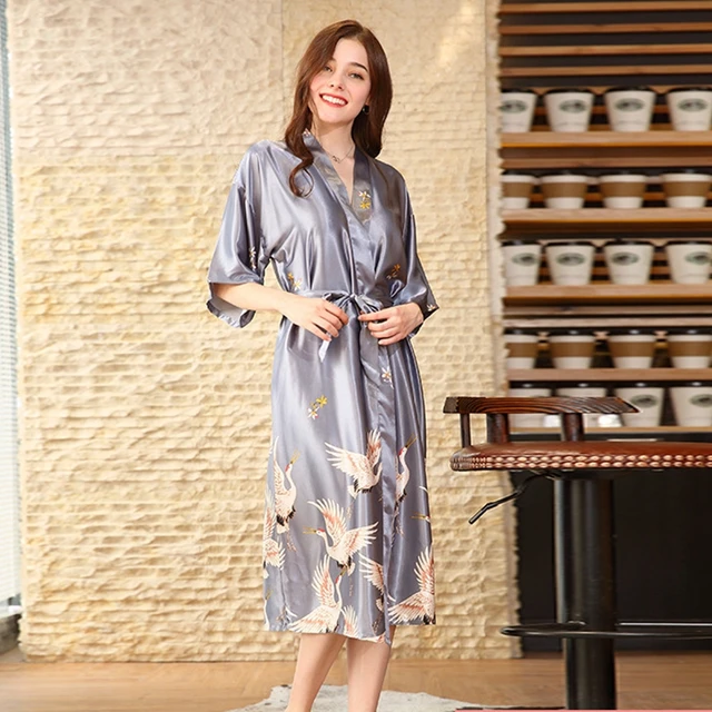 MHXQD Rayon Cotton Lace Robes for Women Shawl Collar Long Sleeve City  Comfort Ladies Dressing Gowns Lightweight Soft Summer Kimono Knee Length Bathrobe  Sleepwear,N,L : Amazon.co.uk: Fashion