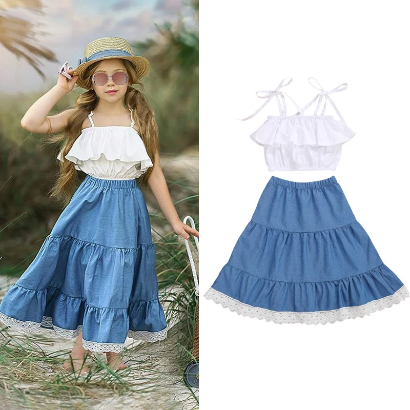 

Summer Toddler Girls Clothes Kids Baby Ruf A-Line Skirts 2PCS Summer Outfits Clothes 1-7Years