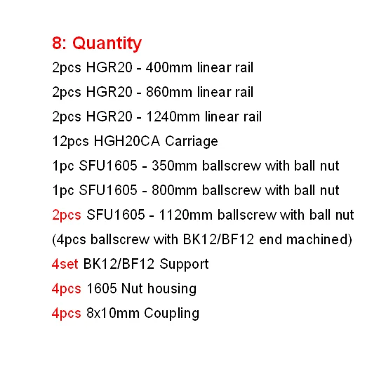 HGR20 линейные направляющие с квадратным сечением комплект+ SFU1605/1610 шарикового винта+ BK/BF12+ Корпус шариковинтовой передачи+ Соединительная муфта для cnc частей - Цвет: 1605  350 800 1120