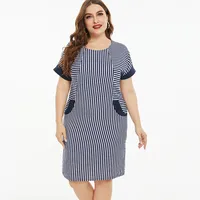 Summer Plus Size WoClothing stripe dress fashion Ladies elegant dress  4XL 5XL 6XL