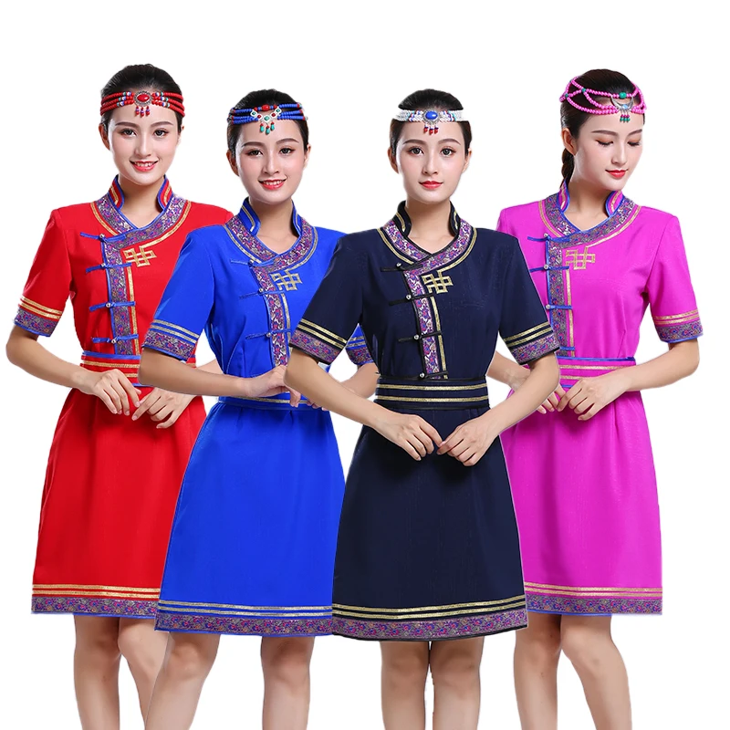 Элегантные восточные qipao платья mogolian Стиль женщины cheongsam с коротким рукавом и вышивкой Ретро узор Тан костюм платье