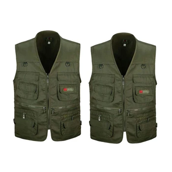 

2 Pcs Army Green Men's Fishing Vest with Multi-Pocket Zip for Photography / Hunting / Travel Outdoor Sport - XXL & XXXL