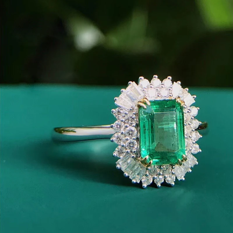 AEAW ювелирные изделия 18 к белое золото 1.0ct кольцо с натуральным изумрудом